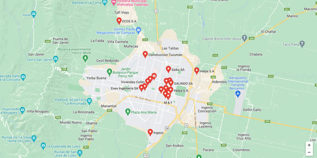 mapa de empresas de construcción en seco en tucumán